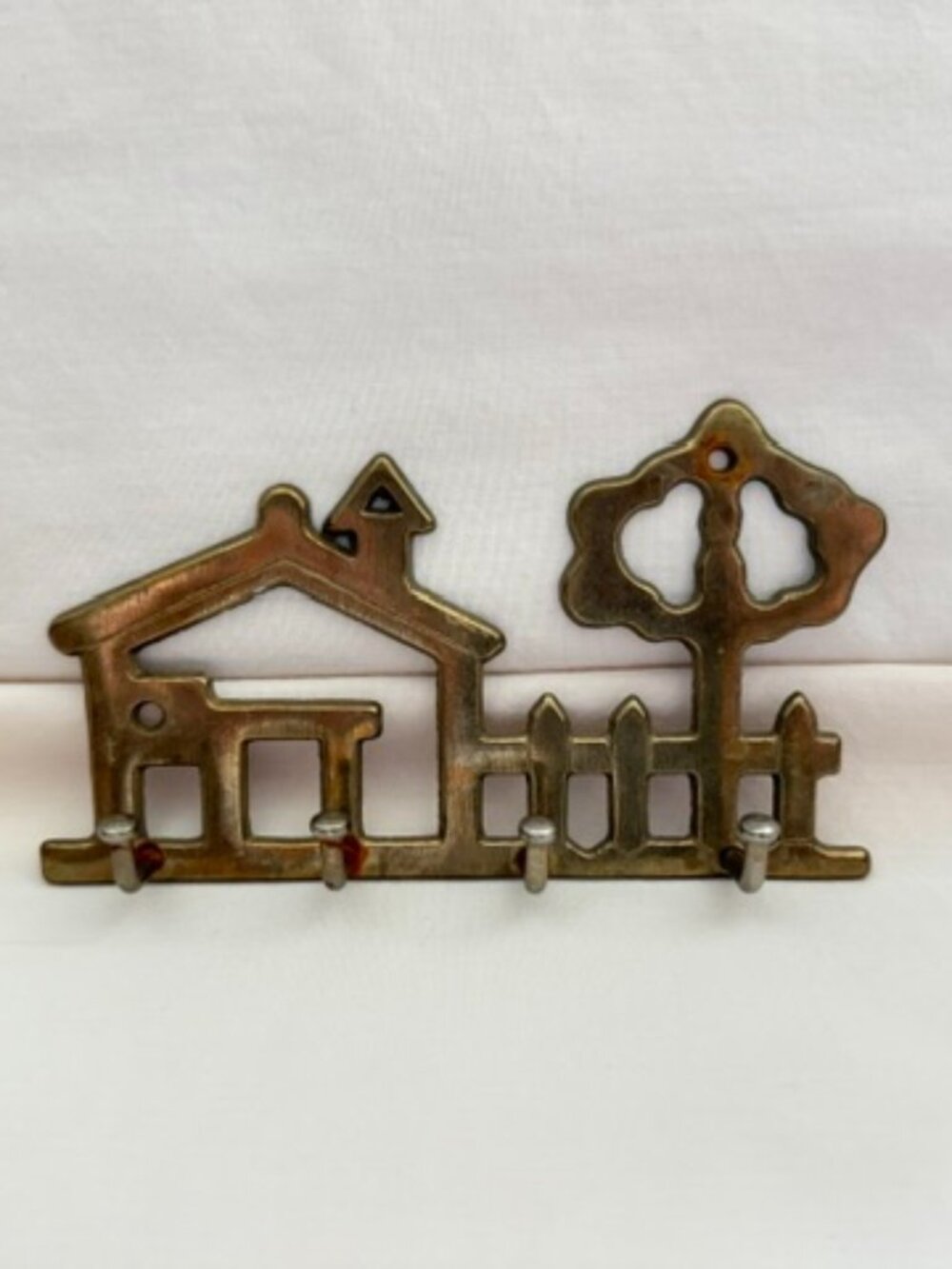 Vintage Little Brass House and Tree Keyholder
